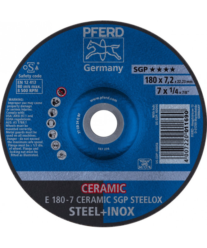 PFERD Sciernice tarczowe do zdzierania E 180-7 CERAMIC SGP STEELOX