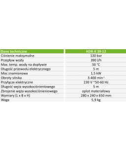 Myjka wysokociśnieniowa zimnowodna Cleancraft HDR-K 39-12 7101391