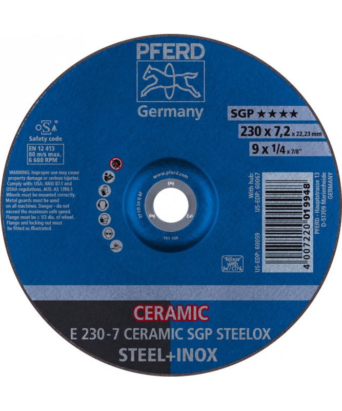 PFERD Sciernice tarczowe do zdzierania E 230-7 CERAMIC SGP STEELOX
