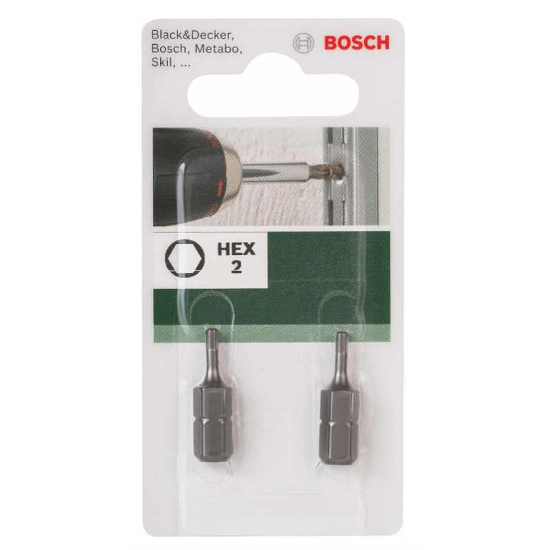 Bit sześciokątny HEX 2 Bosch 25mm 2 szt. 2609255947