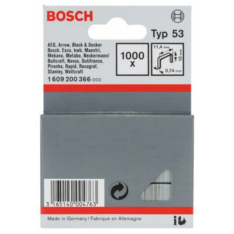 Zszywki 10mm TYP 53 1000 szt. BOSCH 1609200366