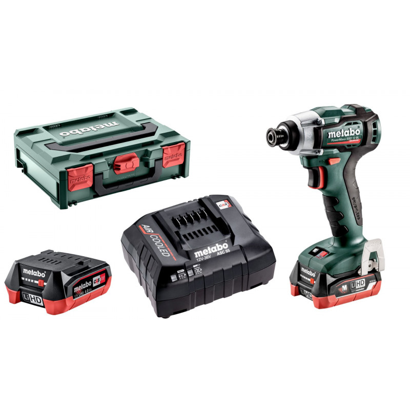 PowerMaxx SSD 12 BL Akum. Zakrętak Udarowy 2x4Ah LiHD i ładowarka Metabo 601115800