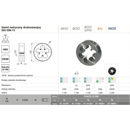 NARZYNKA M17x1 DIN-22568 (6g) HSS 800 FANAR N1-121001-0173