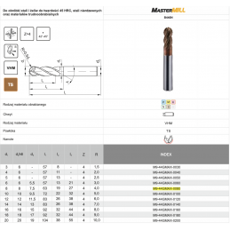 FREZ TRZPIENIOWY WEGLIK FI  8,0 R4,0 19/63 Z4 HA8 VHM TS B440N MASTERMILL B440N FANAR M9-44GMAX-0080