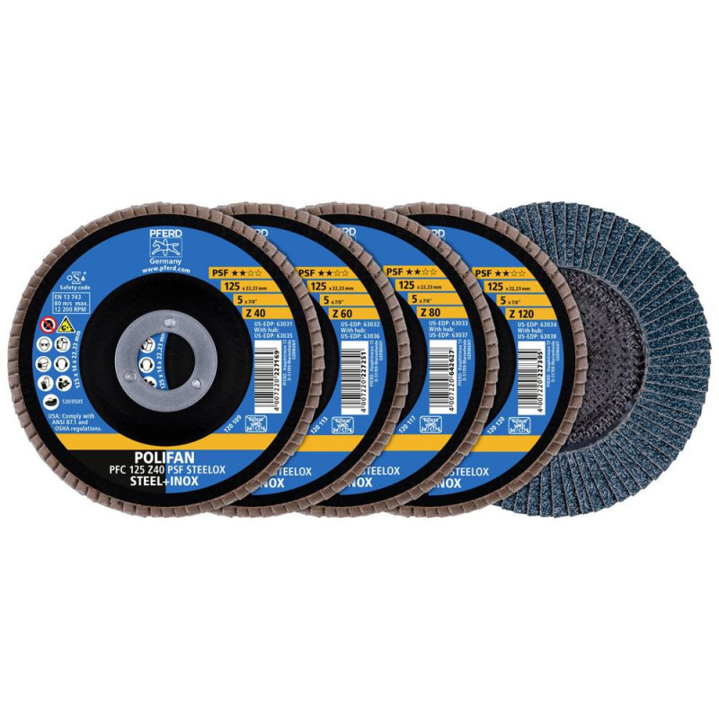 PFERD 4x Ściernica listkowa POLIFAN PFC 125mm Z40/60/80/120 PSF STEELOX do stali/stali szlachetnej PFERD 4x Ściernica listkowa POLIFAN PFC 125mm Z40/60/80/120 PSF STEELOX do stali/stali szlachetnej