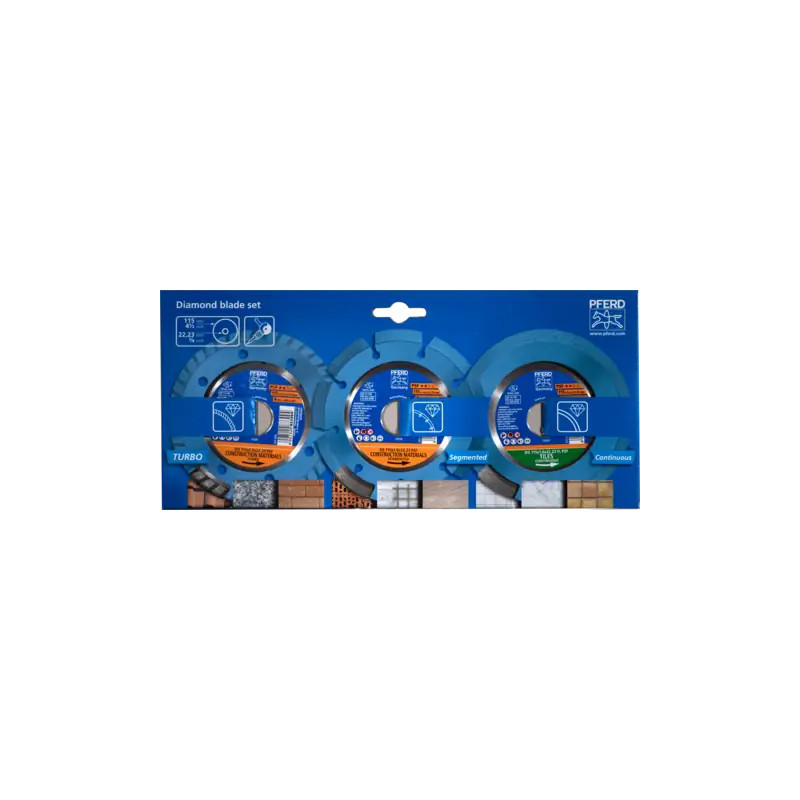 PDERD 3szt. zestaw diamentowych ściernic tarczowych do cięcia 115 x 1,6/1,9 mm PSF Allround PDERD 3szt. zestaw diamentowych ściernic tarczowych do cięcia 115 x 1,6/1,9 mm PSF Allround