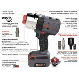 Klucz udarowy 1/2" DXS W7153 z wymiennym wrzecionem Ingersoll Rand + zestaw nasad krótkich