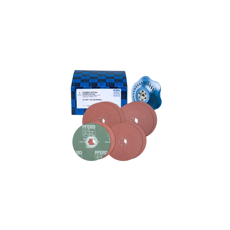 Zestaw tarcz fibrowych COMBICLICK korund Ø125 mm A36, 60, 80, 120 z talerzem CC-H-GT Uniwersalne