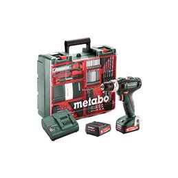 PowerMaxx SB 12 Mobilny Warsztat z ładowarką SC 30 + 2 akumulatory Li-Ion 12 V / 2,0 Ah + 63 szt. osprzętu Metabo