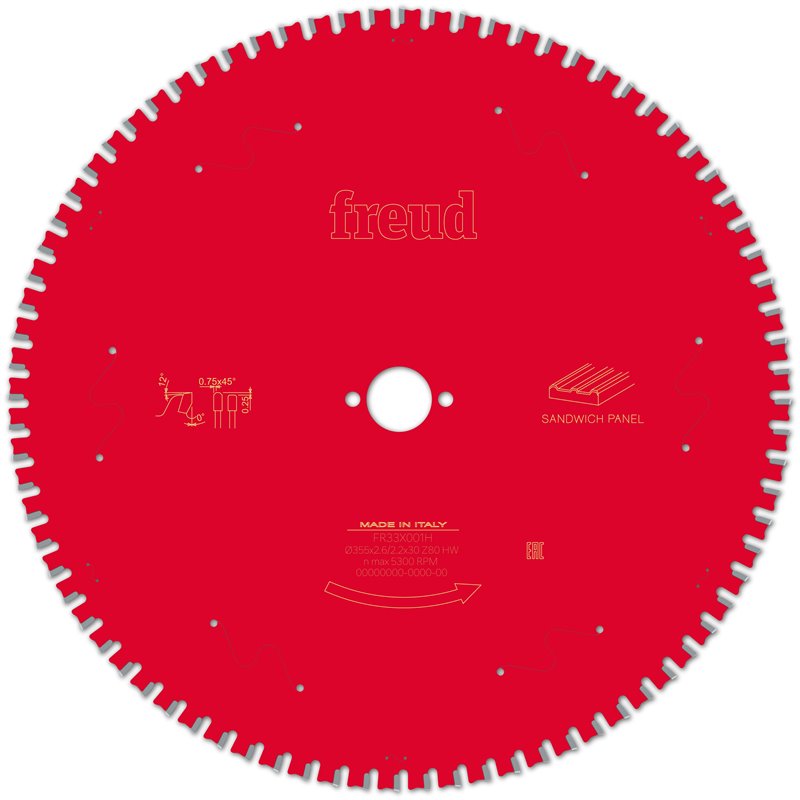 Piła tarczowa płyty warstwowe, 355 x 30 x 2,6/2,2 x T80 FR33X001H FREUD