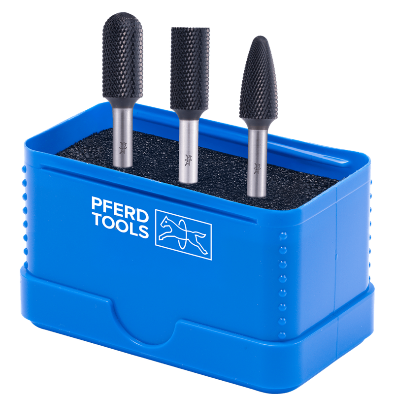 PFERD  Zestaw wysokowydajnych trzpieni frezarskich ze stopów twardych 1312 MICRO,3-częściowy Ø12mm,Øtrz.6mm,powłoka HICOAT,do ob