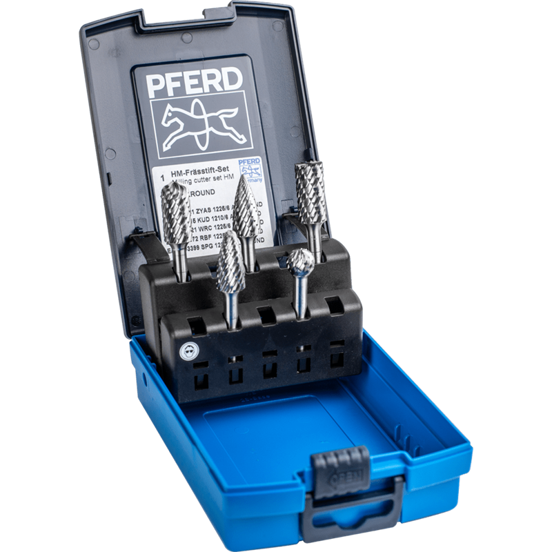 PFERD  Zestaw wysokowydajnych trzpieni frezarskich ze stopów twardych 1412 ALLROUND 5-częściowy Ø 12mm, Ø trzpienia 6mm uniw. do