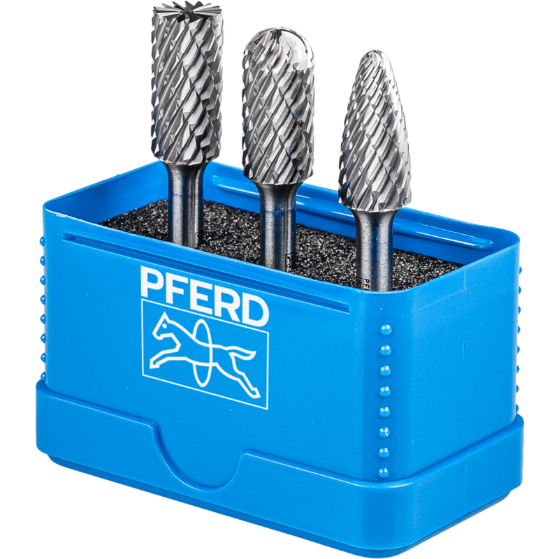 PFERD  Zestaw wysokowydajnych trzpieni frezarskich ze stopów twardych 1414 ALLROUND 3-częściowy Ø 12mm, Ø trzpienia 6mm uniw. do