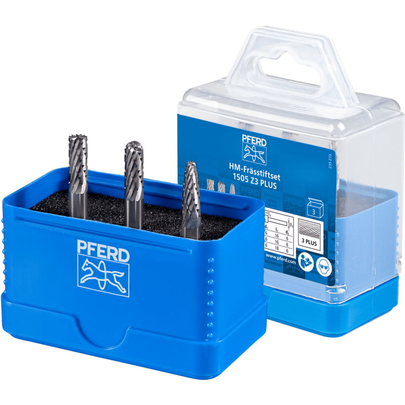 PFERD  Zestaw trzp. frezarskich 1505 ze stopów twardych 3-częściowy z uzębieniem 3 PLUS Ø 6 mm Ø trzp. 6 mm uniw. średnie, z uzę