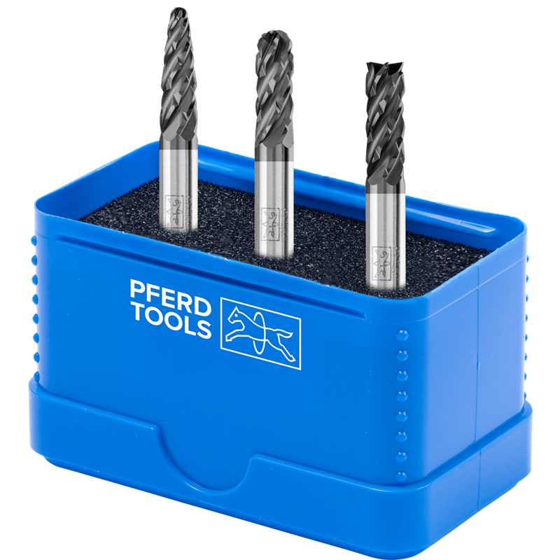 PFERD  Zestaw wysokowydajnych trzpieni frezarskich 1606 ze st. tw. ALU 3-częściowy Ø6mm, Øtrz. 6mm, powłoka HICOAT, do aluminium