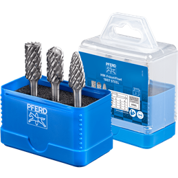 PFERD  Zestaw wysokowydajnych trzpieni frezarskich ze stopów twardych 1807 STEEL, 3-częściowy Ø 12 mm, trzonek Ø 6 mm, do stali