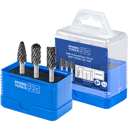 PFERD  Zestaw wysokowydajnych trzpieni frezarskich ze stopów twardych 1807 STEEL 3-częściowy Ø 12 mm, Ø trzonka 6 mm, powłoka HI
