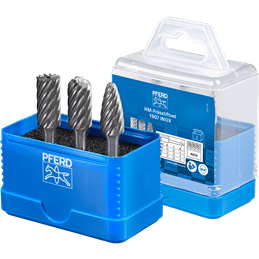 PFERD  Zestaw wysokowydajnych trzpieni frezarskich ze stopów twardych 1907 INOX 3-częściowy Ø 12 mm, trzonek Ø 6 mm, do stali ni