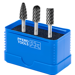 PFERD  Zestaw wysokowydajnych trzpieni frezarskich ze stopów twardych 1907 INOX 3-częściowy Ø12mm,Øtrz. 6mm,powłoka HICOAT,do st