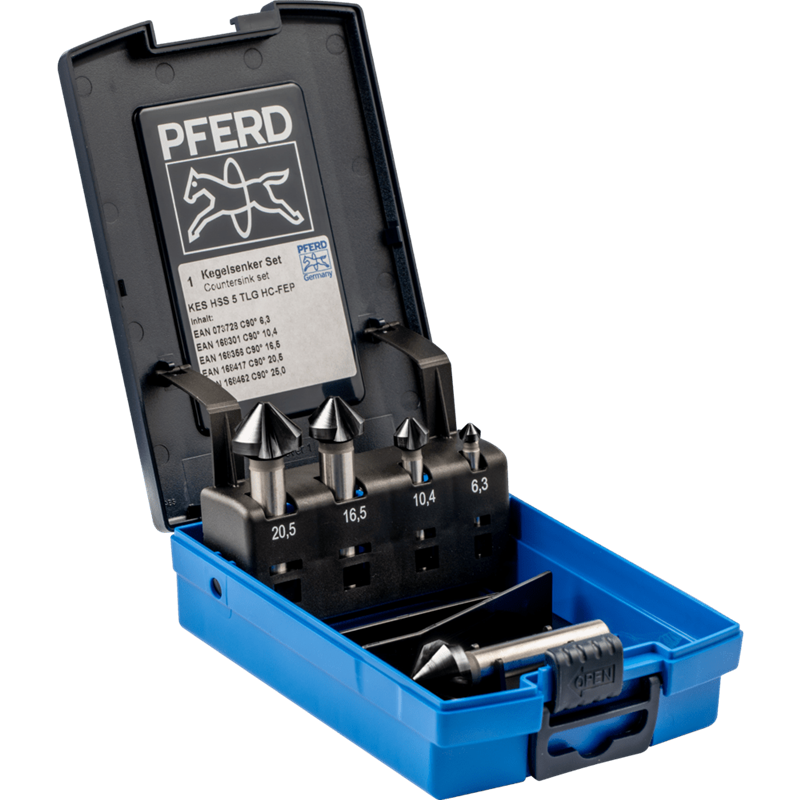 PFERD  Zestaw pogłębiaczy stożkowych HSS 5-częściowy DIN 335 C 90° z powłoką HICOAT HC-FEP