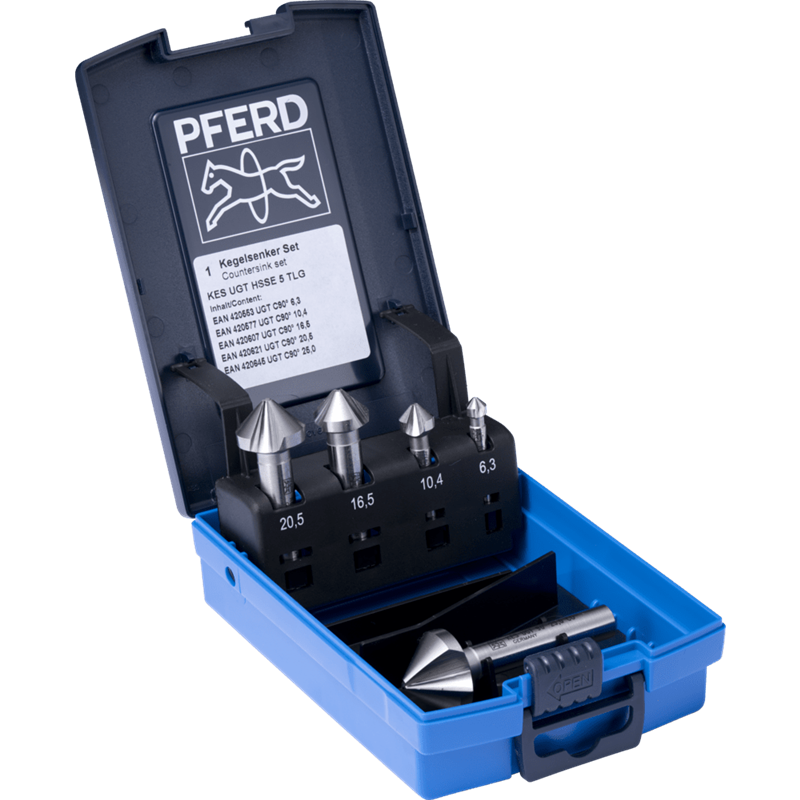 PFERD  Zestaw pogłębiaczy stożkowych HSSE UGT 5-częściowy DIN 335 C 90° wykonanie Co5 o podziałce nierównomiernej