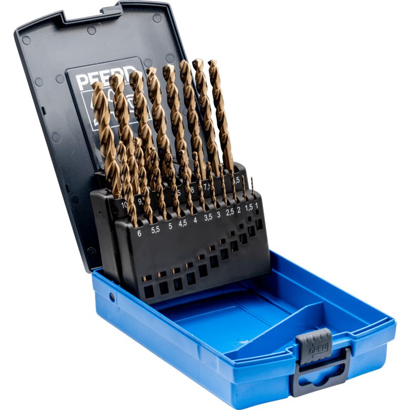 PFERD  Zestaw wierteł spiralnych 19-częściowy INOX HSSE N DIN 338 do materiałów ciągliwych i twardych