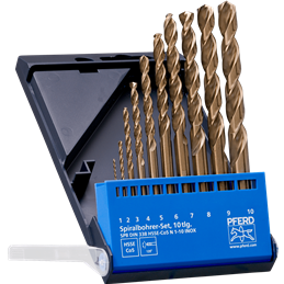 PFERD  Zestaw wierteł spiralnych 10-częściowy INOX HSSE N DIN 338 do materiałów ciągliwych i twardych