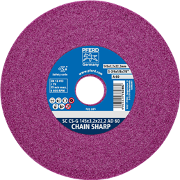 PFERD  Ściernica tarczowa CHAIN SHARP CS-G Ø145 x 3,2 mm otwór Ø22,2 mm A60 do ostrzenia łańcuchów pił łańcuchowych