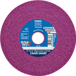PFERD  Ściernica tarczowa CHAIN SHARP CS-G Ø145 x 4,7 mm otwór Ø22,2 mm A60 do ostrzenia łańcuchów pił łańcuchowych