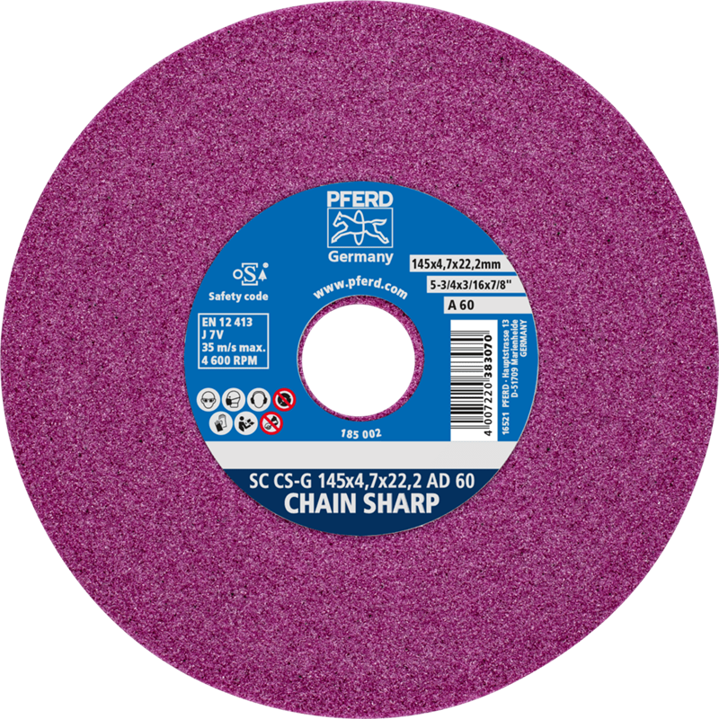PFERD  Ściernica tarczowa CHAIN SHARP CS-G Ø145 x 4,7 mm otwór Ø22,2 mm A60 do ostrzenia łańcuchów pił łańcuchowych