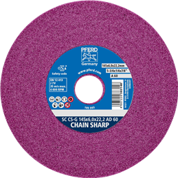 PFERD  Ściernica tarczowa CHAIN SHARP CS-G Ø 145 x 6,0 mm otwór Ø 22,2 mm A60 do ostrzenia łańcuchów pił łańcuchowych
