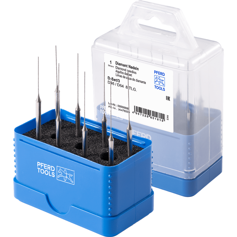 PFERD  Z. diam. igieł, 8-cz., ø 0,42–0,72 mm ø trzpienia 3 mm D46/64 (drobne)