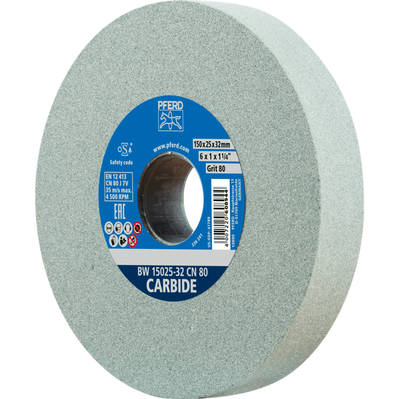 PFERD  Kamień szlifierski Ø 150 x 25 mm otwór Ø 32 mm SiC80 do materiałów twardych, np. stopów twardych