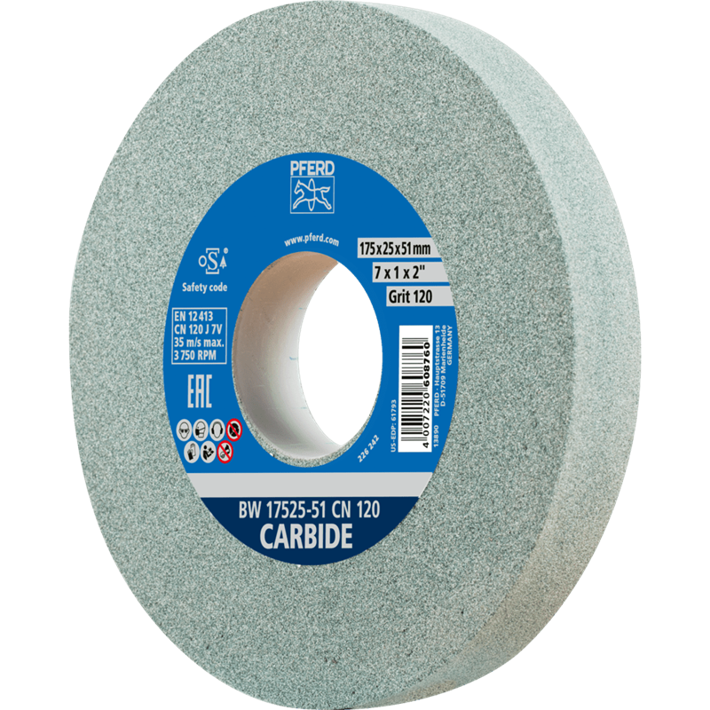 PFERD  Kamień szlifierski Ø 175 x 25 mm otwór Ø 51 mm SiC120 do materiałów twardych, np. stopów twardych