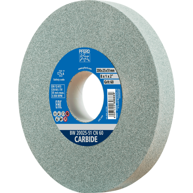 PFERD  Kamień szlifierski Ø 200 x 25 mm otwór Ø 51 mm SiC60 do materiałów twardych, np. stopów twardych