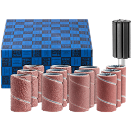 PFERD  Zestaw opasek ściernych 13-częściowy Korund Ø 15 x 30 mm A60,80,150,240 z uchwytem trzpień Ø 6 mm
