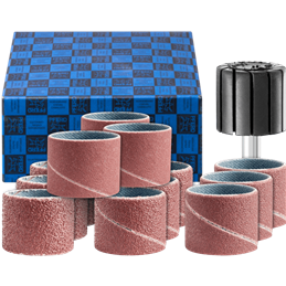 PFERD  Zestaw opasek ściernych 13-częściowy Korund Ø 22 x 20 mm A60,80,150,240 z uchwytem trzpień Ø 6 mm