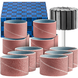 PFERD  Zestaw opasek ściernych 13-częściowy Korund Ø 45 x 30 mm A40,60,80,150 z uchwytem trzpień Ø 6 mm