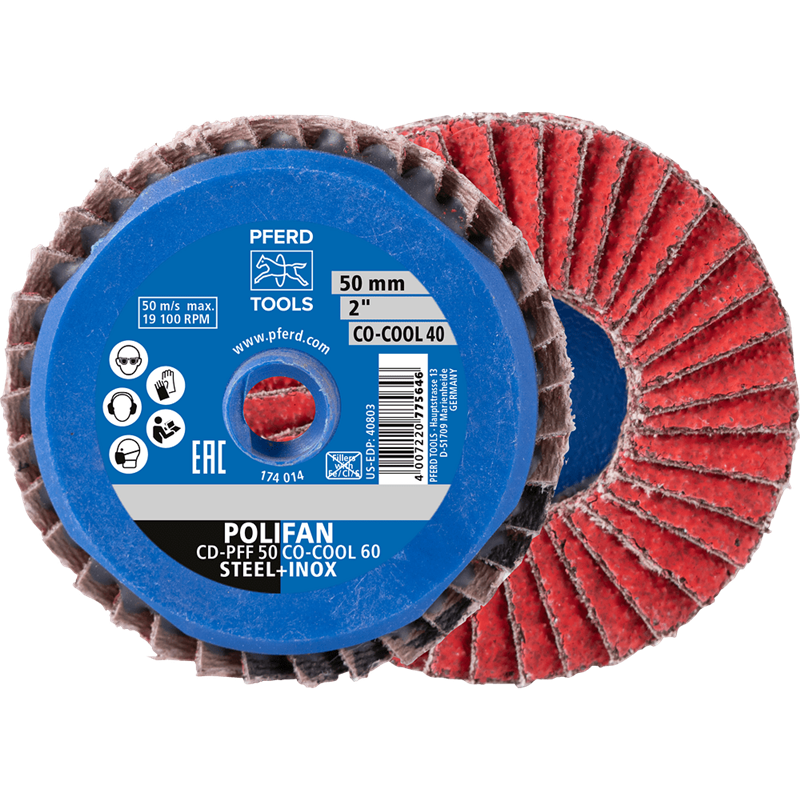 PFERD  COMBIDISC Mini-POLIFAN z ziarnem ceramicznym CDR Ø 50 mm CO-COOL120 do stali i stali szlachetnej