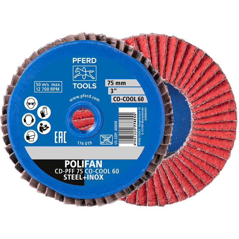 PFERD  COMBIDISC Mini-POLIFAN z ziarnem ceramicznym CDR Ø 75 mm CO-COOL120 do stali i stali szlachetnej