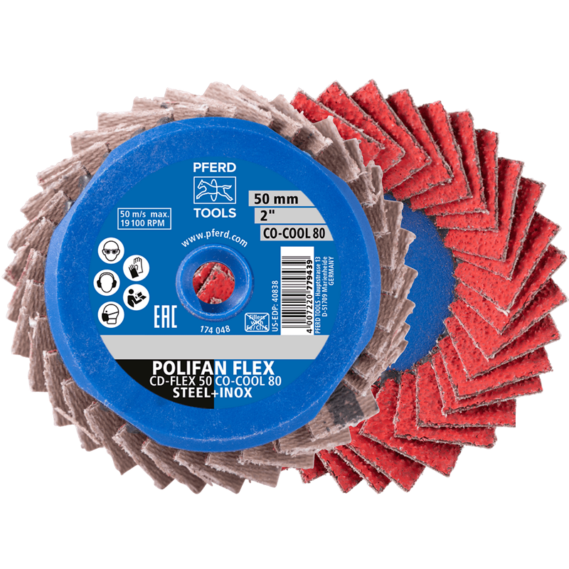 PFERD  COMBIDISC Mini-POLIFAN elastyczny z ziarnem ceramicznym CD Ø 50 mm CO-COOL80 do stali i stali szlachetnej