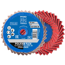 PFERD  COMBIDISC Mini-POLIFAN elastyczny z ziarnem ceramicznym CD Ø 75 mm CO-COOL120 do stali i stali szlachetnej