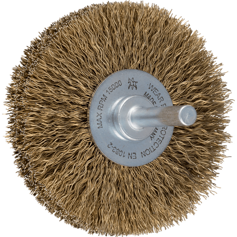 PFERD  Szczotka tarczowa niepleciona RBU Ø 70 x 15 mm, Ø trzonka6 mm stalowy drut pleciony mosiądzowany Ø 0,25 mm