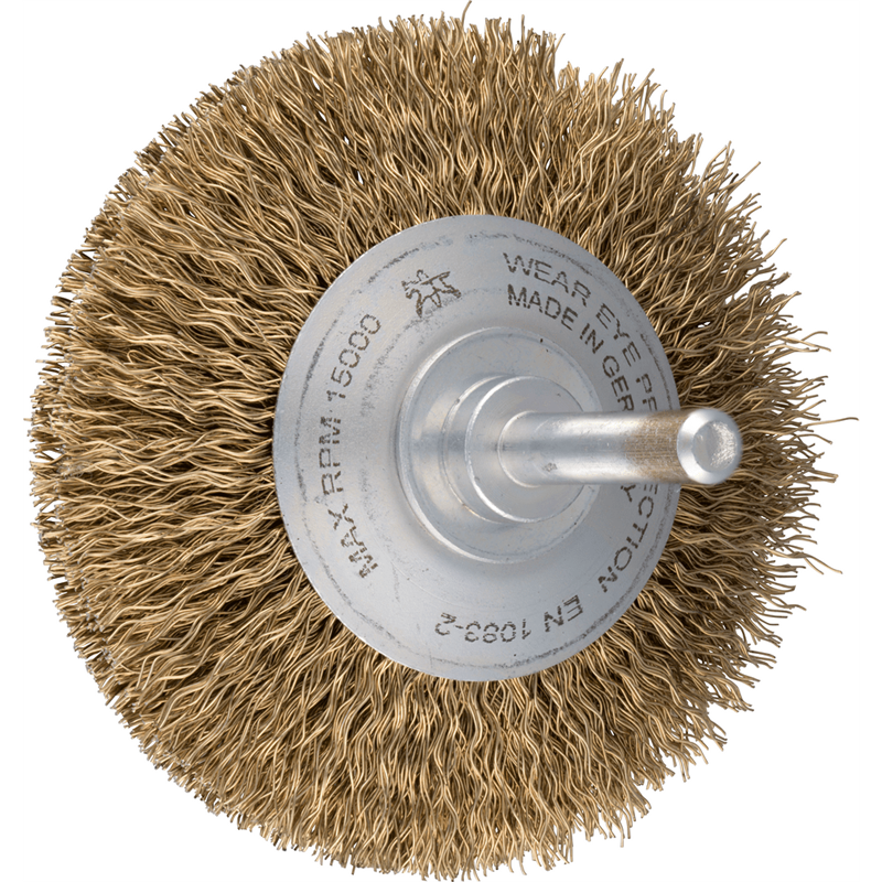 PFERD  Szczotka stożkowa niepleciona KBU, Ø 70 x 10 mm, Ø trzonka 6 mm, stalowy drut pleciony mosiądzowany Ø 0,25 mm