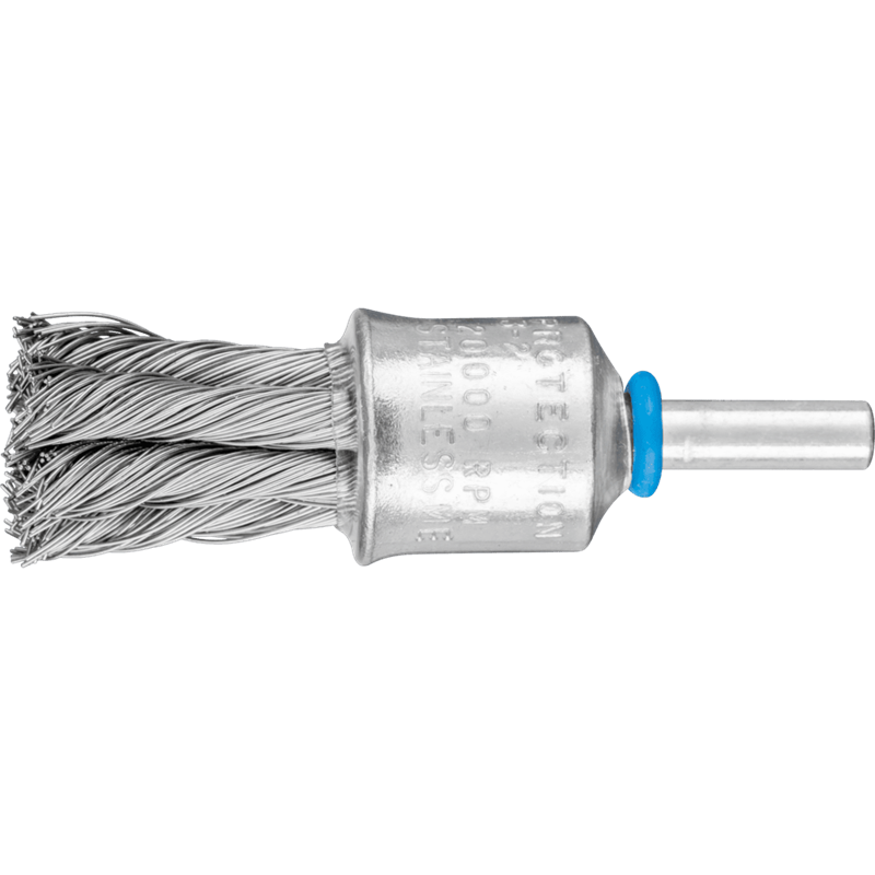 PFERD  Pleciona szczotka-pędzelek z ochroną z tworzywa sztucznego POS PBG Ø19 mm trzpień Ø6 mm drut ze stali nierdzewnej Ø0,35