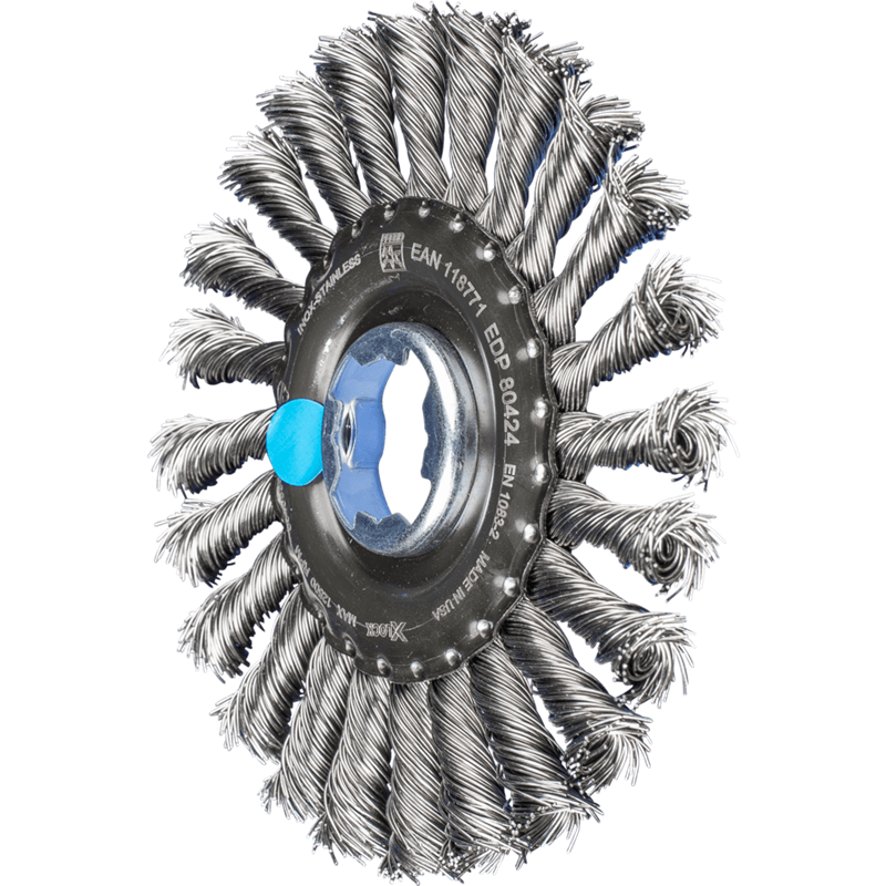 PFERD  Szczotka tarczowa pleciona RBG Ø 125 x 12 otwór 22,2 mm / X-LOCK drut ze stali nierdzewnej Ø 0,50 mm do szlifierki kątowe