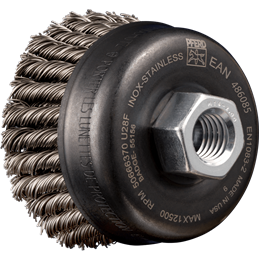 PFERD  Szczotka garnkowa POS 2-rzędowa pleciona TBG HD Ø 65 mm M14, drut ze stali szlachetnej Ø 0,50 mm, do szlifierki kątowej