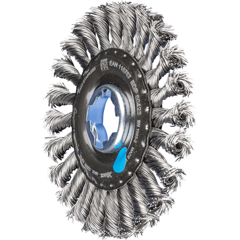 PFERD  Szczotka tarczowa pleciona RBG Ø 115 x 12 otwór 22,2 mm / X-LOCK drut ze stali nierdzewnej Ø 0,50 mm do szlifierki kątowe