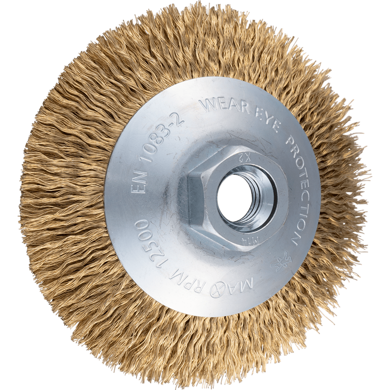 PFERD  Szczotka stożkowa niepleciona KBU, Ø 100 x 10 mm, M14, stalowy drut pleciony mosiądzowany Ø 0,25 mm, do szlifierki kątowe