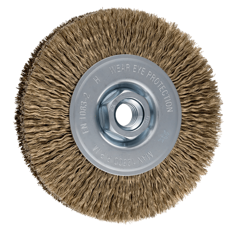 PFERD  Szczotka tarczowa niepleciona RBU Ø 115 x 15 mm M14 stalowy drut pleciony mosiądzowany Ø 0,20 mm do szlifierki kątowej